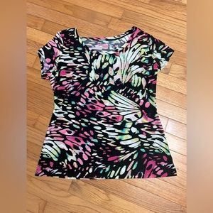 Worthington Butterfly print short sleeve top multicolor Sz L